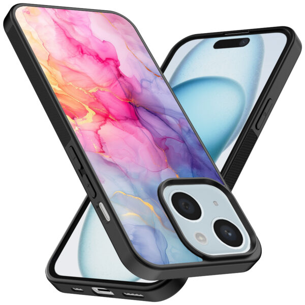 iPhone 15 telefoonhoesje met regenboog marmer opdruk (2)