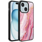 iPhone 15 telefoonhoesje met roze marmer opdruk (1)