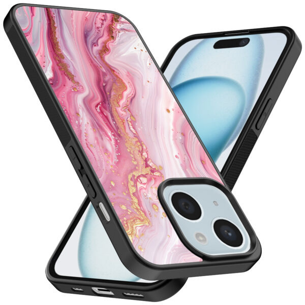iPhone 15 telefoonhoesje met roze marmer opdruk (2)