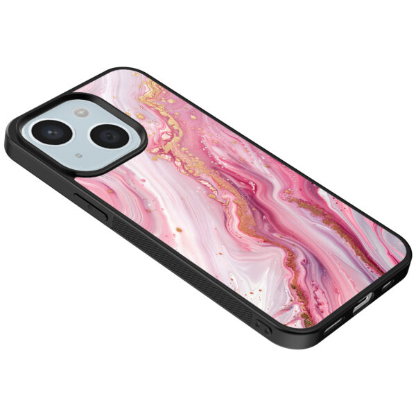 iPhone 15 telefoonhoesje met roze marmer opdruk (5)