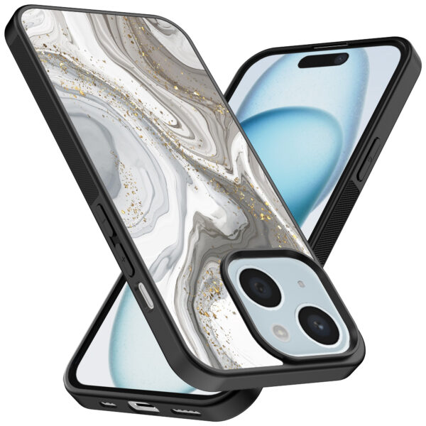 iPhone 15 telefoonhoesje met zilver marmer opdruk (2)