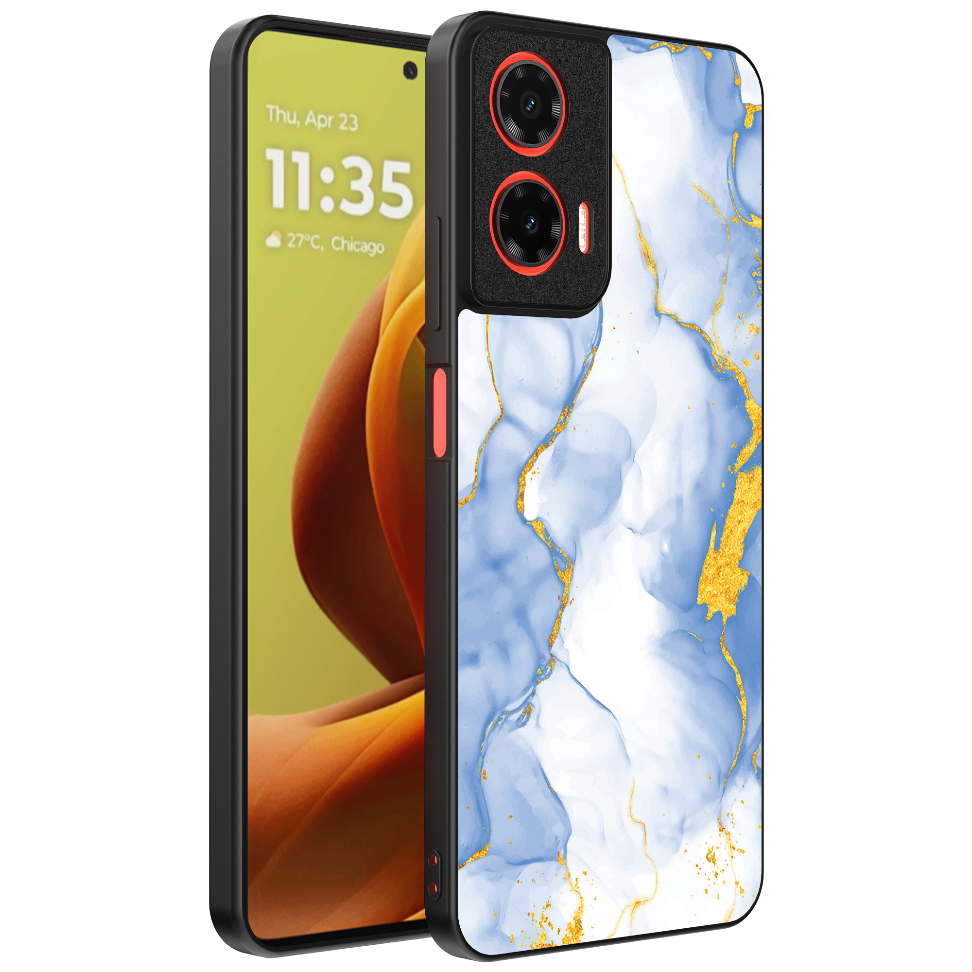 Motorola Moto G85-Edge 50 Fusion telefoonhoesje met lichtblauw goud marmer opdruk (1)