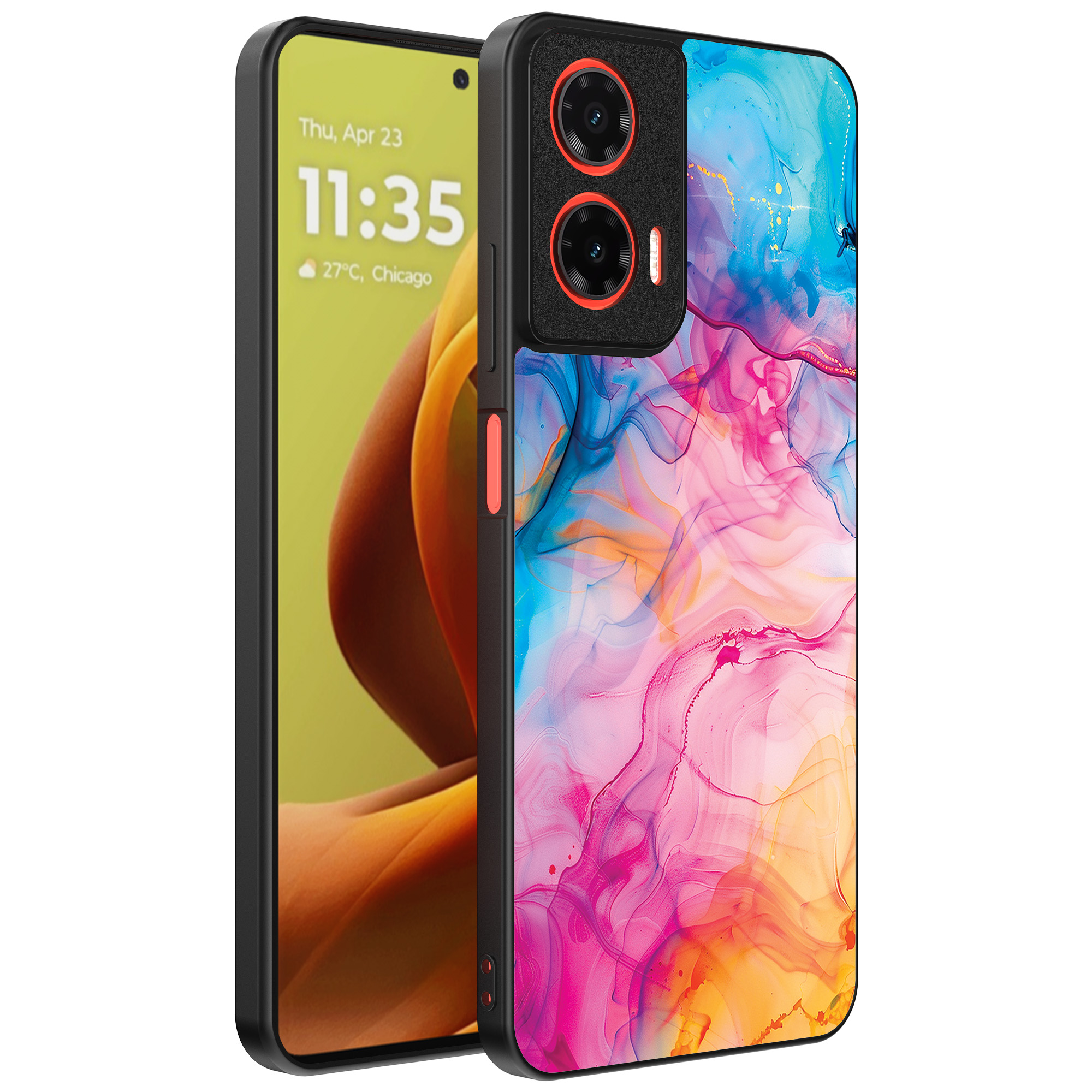 Motorola Moto G85-Edge 50 Fusion telefoonhoesje met regenboog acryl marmer opdruk (1)