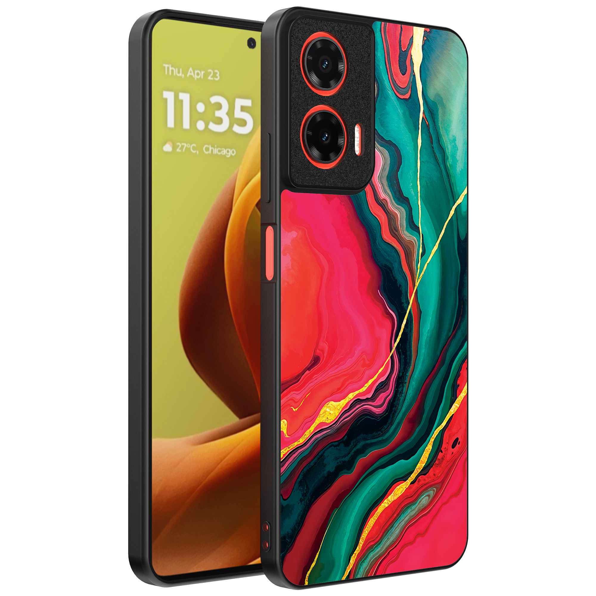 Motorola Moto G85-Edge 50 Fusion telefoonhoesje met rood groen marmer opdruk (1)