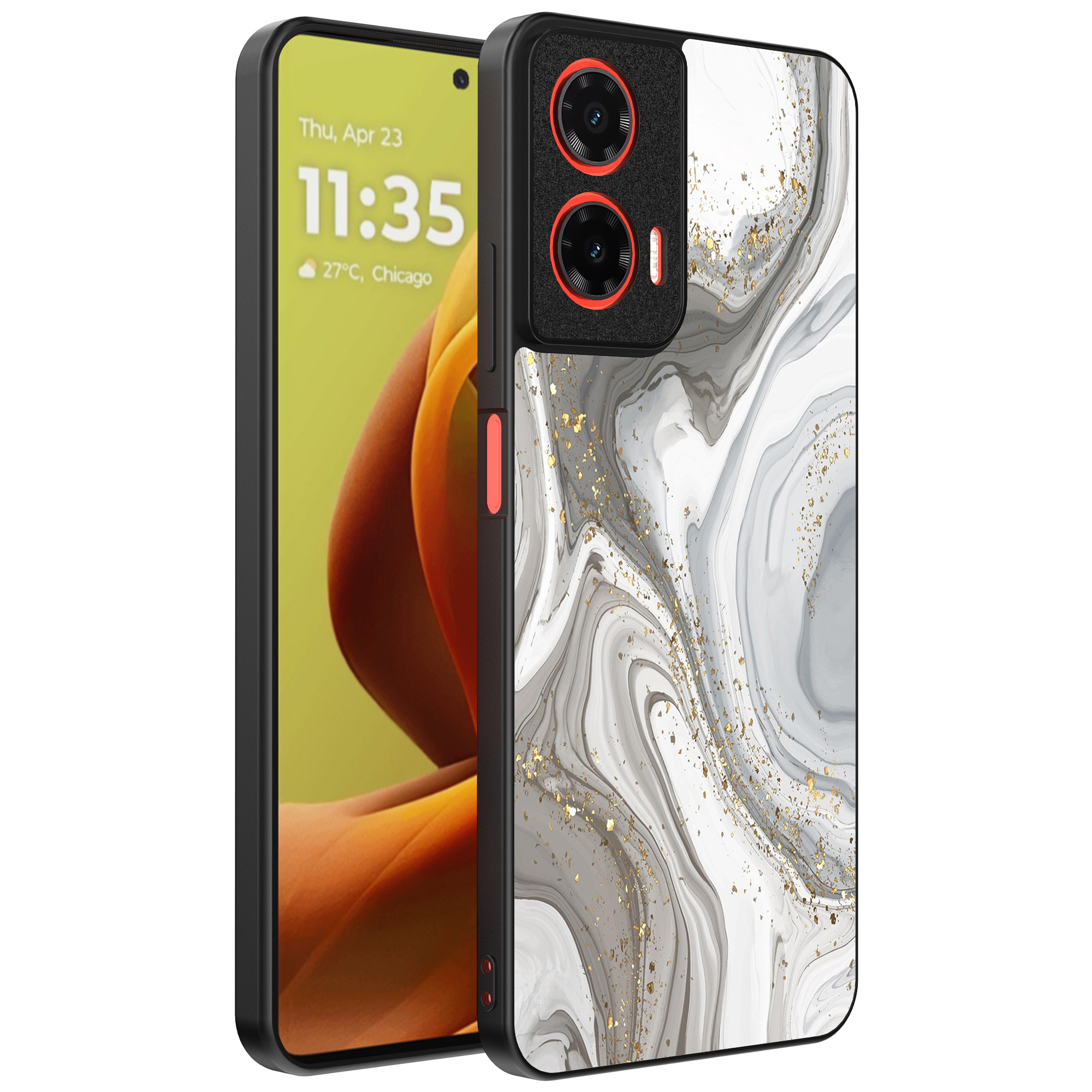 Motorola Moto G85-Edge 50 Fusion telefoonhoesje met zilver marmer opdruk (1)