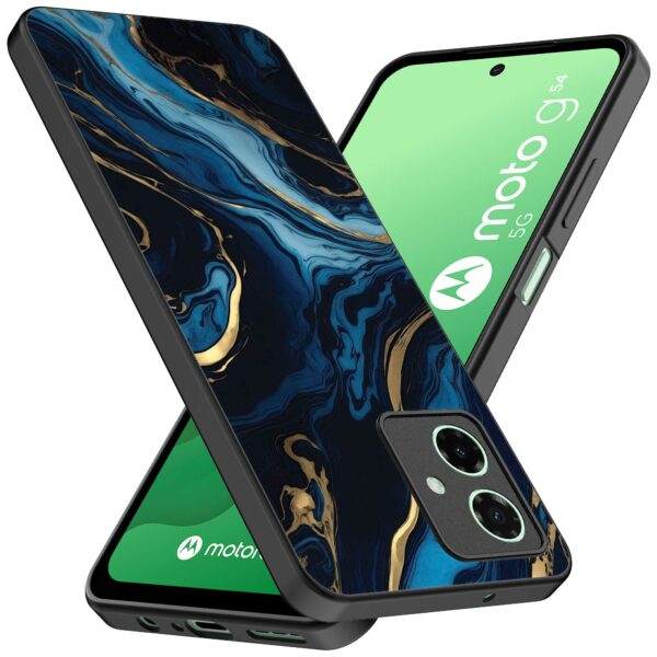 blauw goud marmer opdruk_Motorola Moto G54 telefoonhoesje