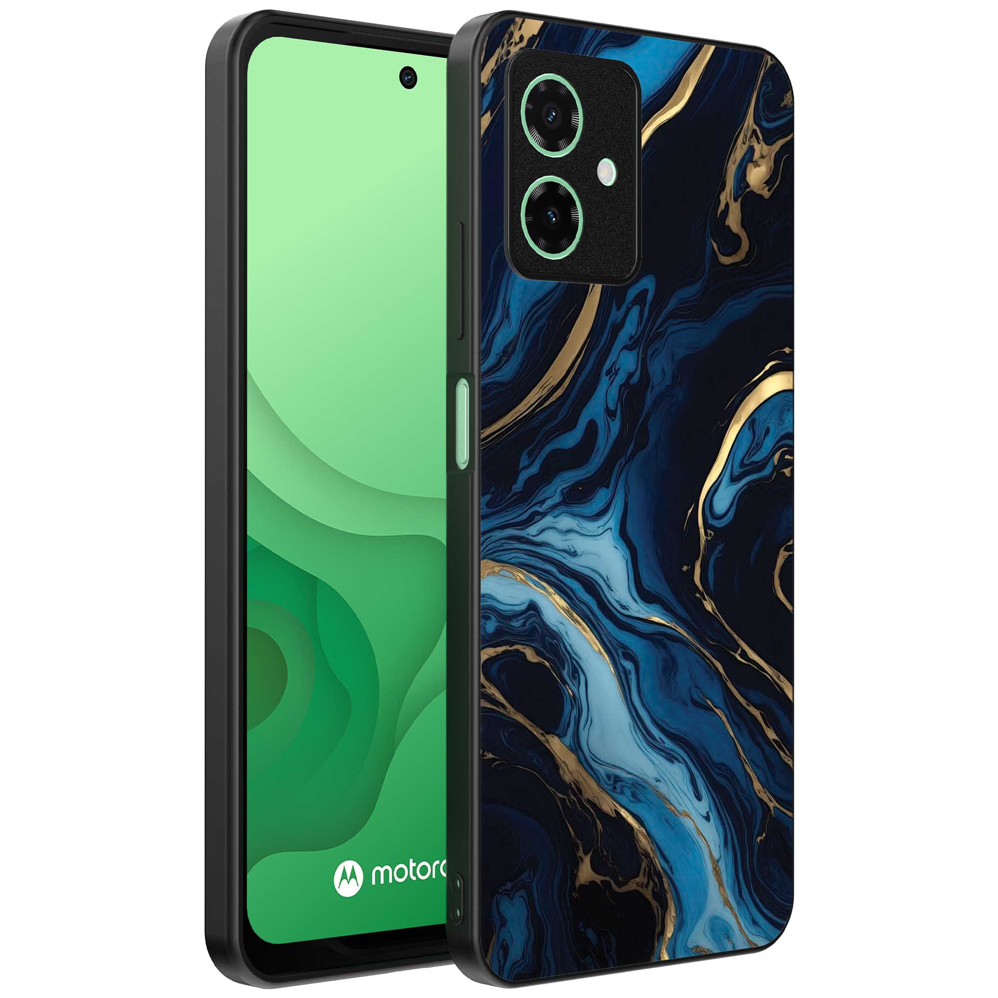 blauw goud marmer opdruk_Motorola Moto G54 telefoonhoesje met