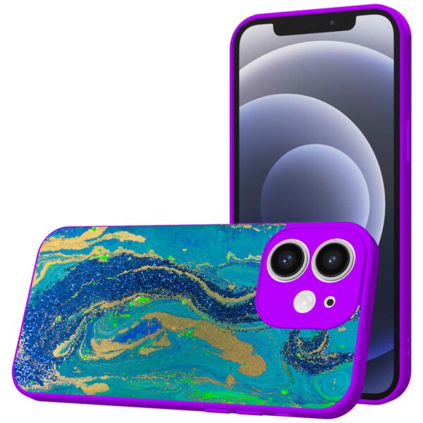 blauw groen goud marmer opdruk_iPhone 12 Telefoonhoesje met paars rand (1)