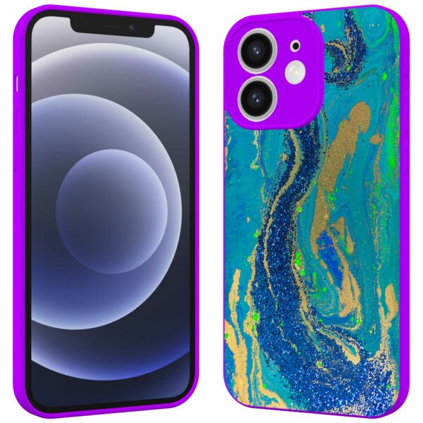 blauw groen goud marmer opdruk_iPhone 12 Telefoonhoesje met paars rand (2)