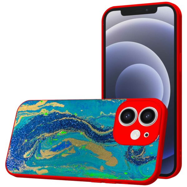 blauw groen goud marmer opdruk_iPhone 12 Telefoonhoesje met rode rand (1)