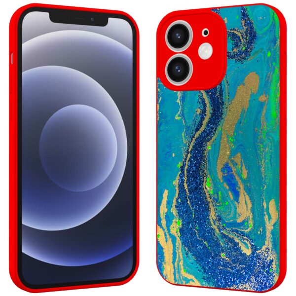 blauw groen goud marmer opdruk_iPhone 12 Telefoonhoesje met rode rand (2)