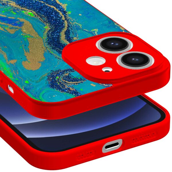 blauw groen goud marmer opdruk_iPhone 12 Telefoonhoesje met rode rand (3)