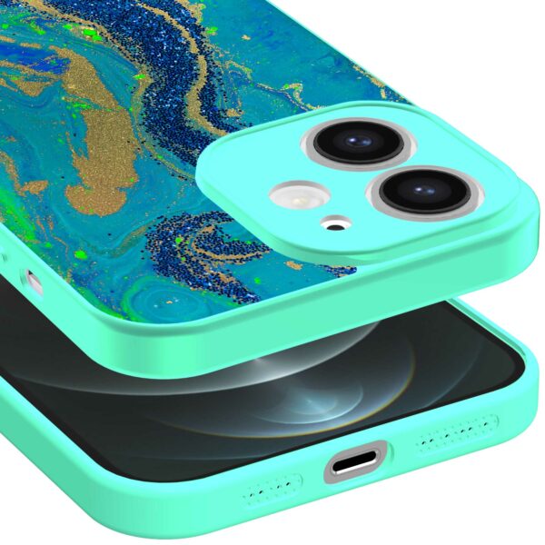 blauw groen goud marmer opdruk_iPhone 12 Telefoonhoesje met turquoise rand (3)