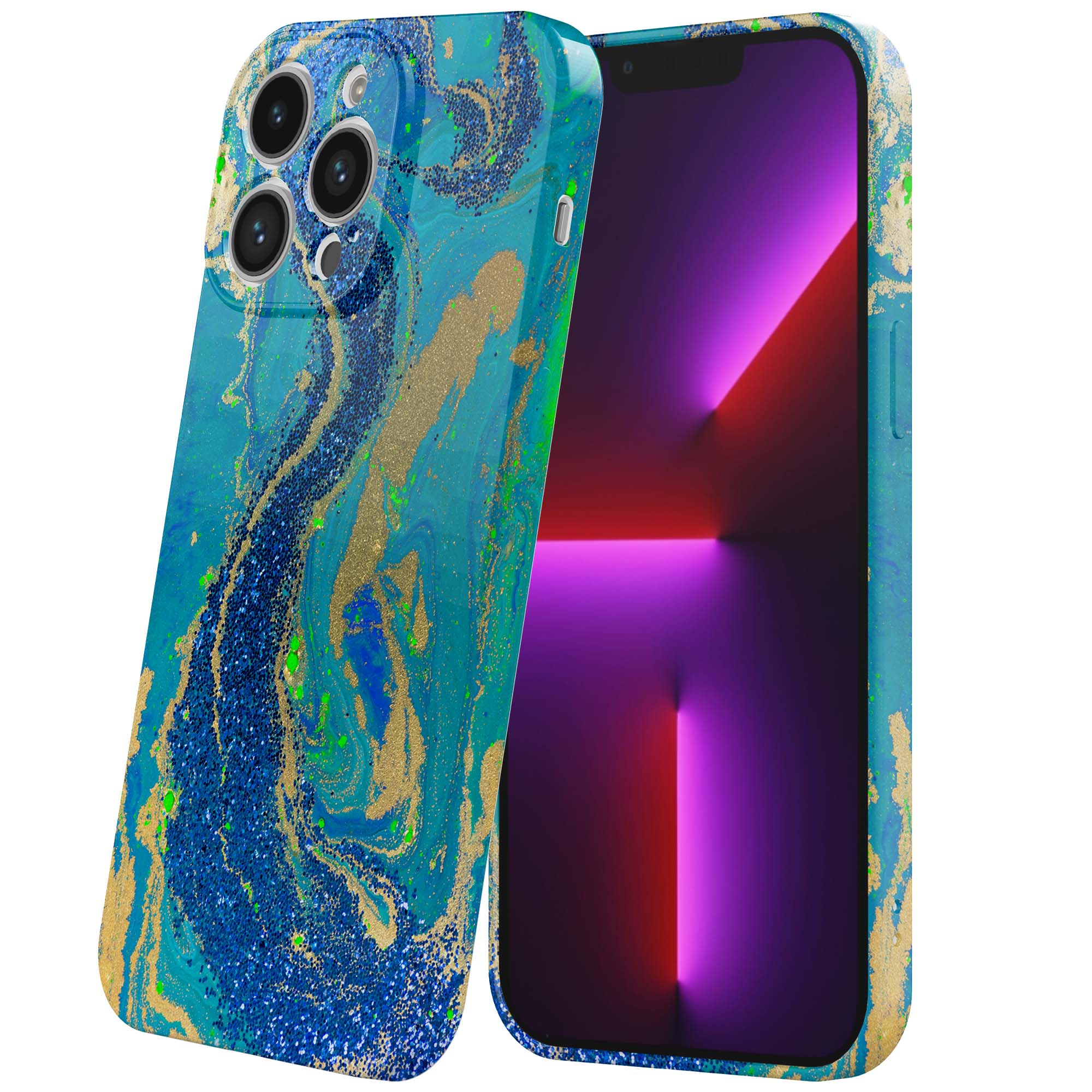 blauw groen goud marmer opdruk_iPhone 13 Pro telefoonhoesje met volledige rondom bedrukking (6)