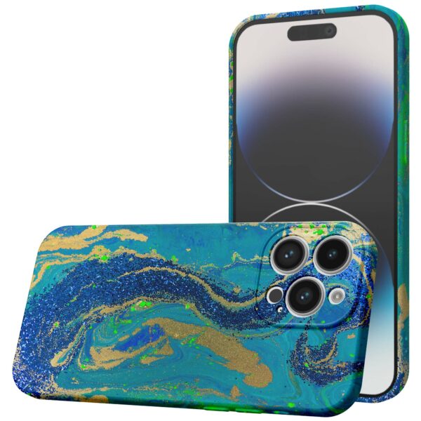 blauw groen goud marmer opdruk_iPhone 14 Pro telefoonhoesje met volledige rondom bedrukking (1)