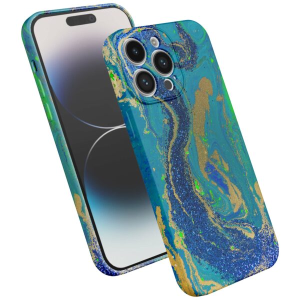 blauw groen goud marmer opdruk_iPhone 14 Pro telefoonhoesje met volledige rondom bedrukking (2)