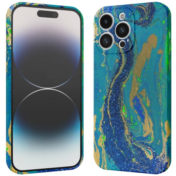 blauw groen goud marmer opdruk_iPhone 14 Pro telefoonhoesje met volledige rondom bedrukking (3)