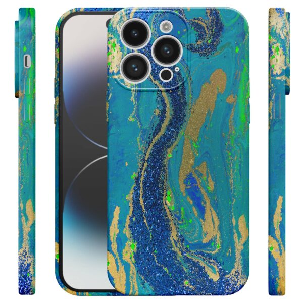 blauw groen goud marmer opdruk_iPhone 14 Pro telefoonhoesje met volledige rondom bedrukking (4)