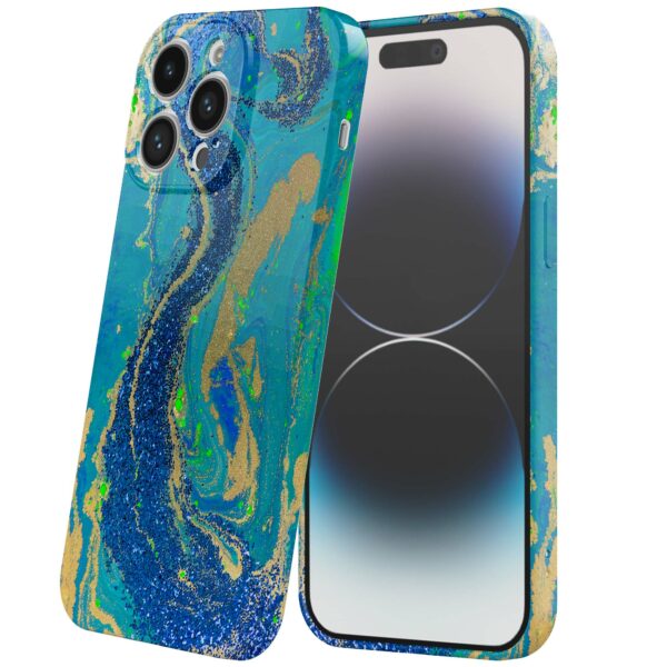 blauw groen goud marmer opdruk_iPhone 14 Pro telefoonhoesje met volledige rondom bedrukking (6)