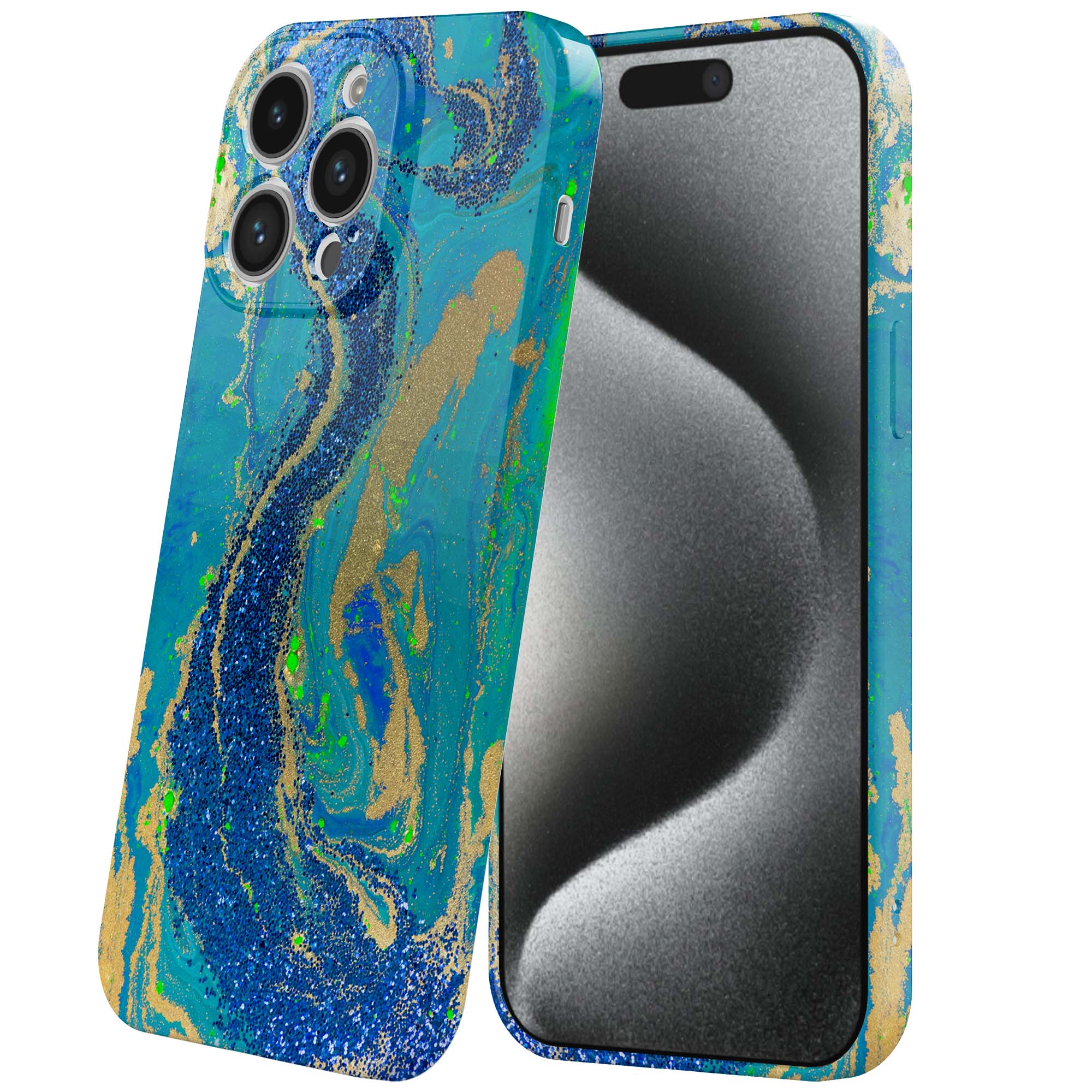 blauw groen goud marmer opdruk_iPhone 15 Pro telefoonhoesje met volledige rondom bedrukking (6)