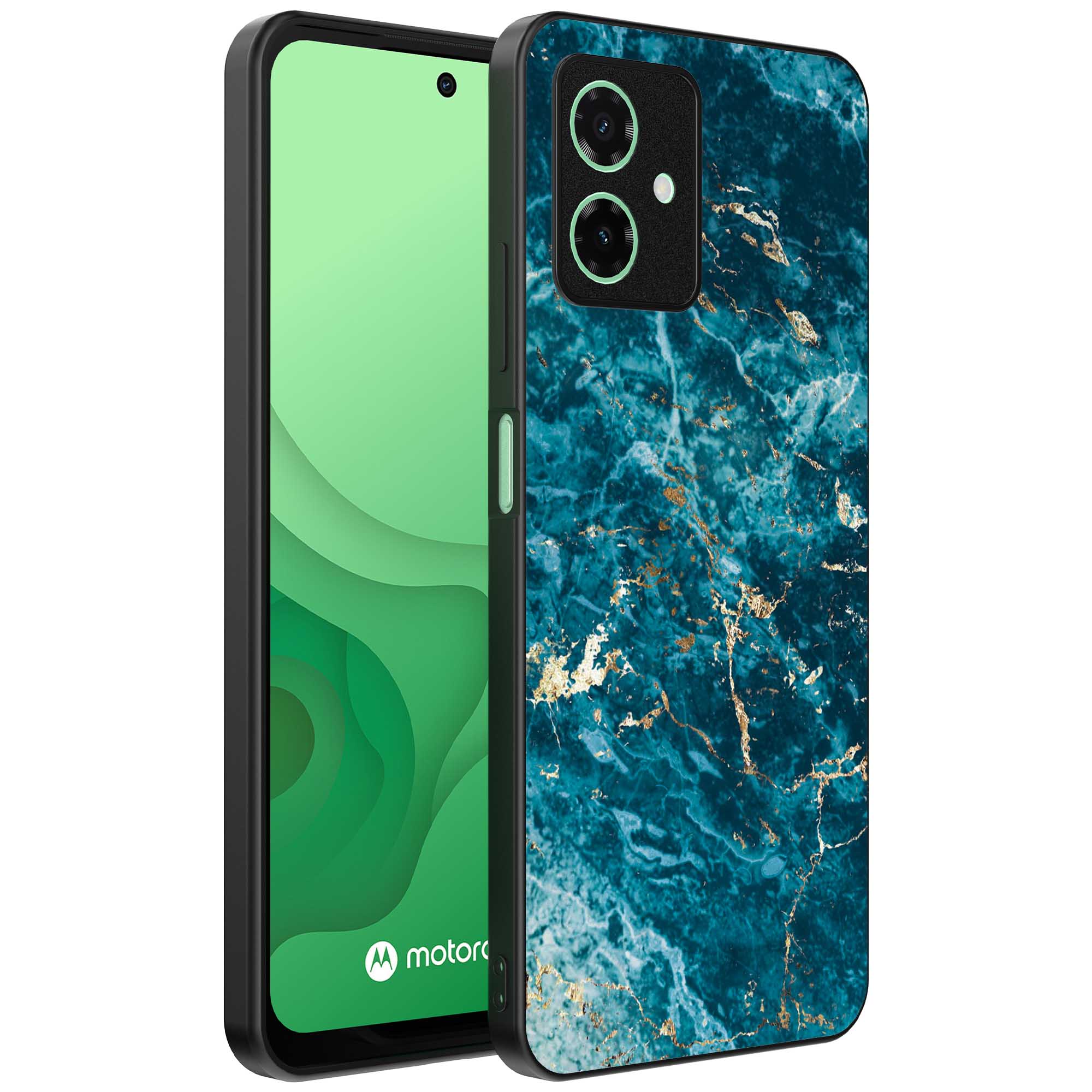 blauw marmer opdruk_Motorola Moto G54 telefoonhoesje met