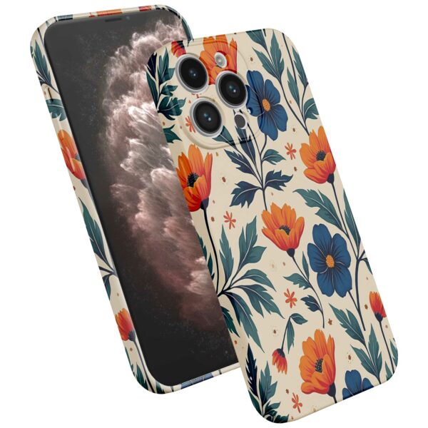 blauwe en oranje bloemen opdruk_iPhone 11 Pro Max telefoonhoesje met volledige rondom bedrukking (2)
