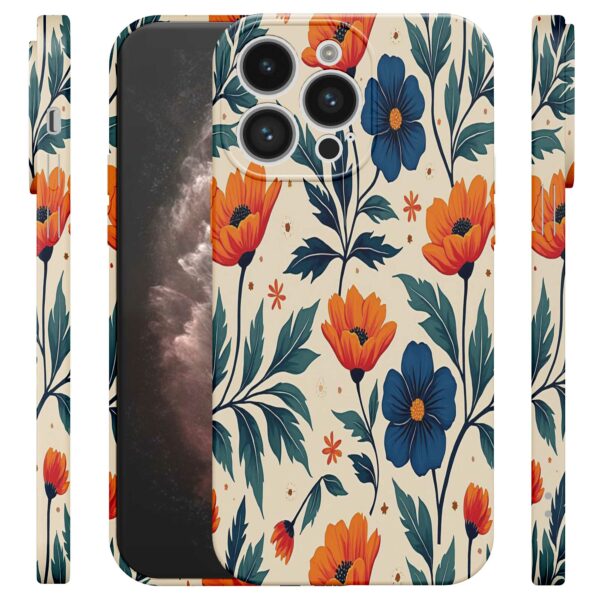 blauwe en oranje bloemen opdruk_iPhone 11 Pro Max telefoonhoesje met volledige rondom bedrukking (4)