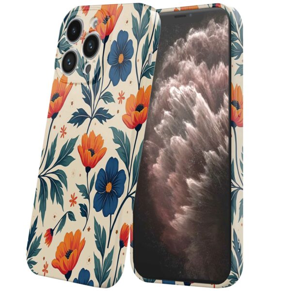blauwe en oranje bloemen opdruk_iPhone 11 Pro Max telefoonhoesje met volledige rondom bedrukking (6)