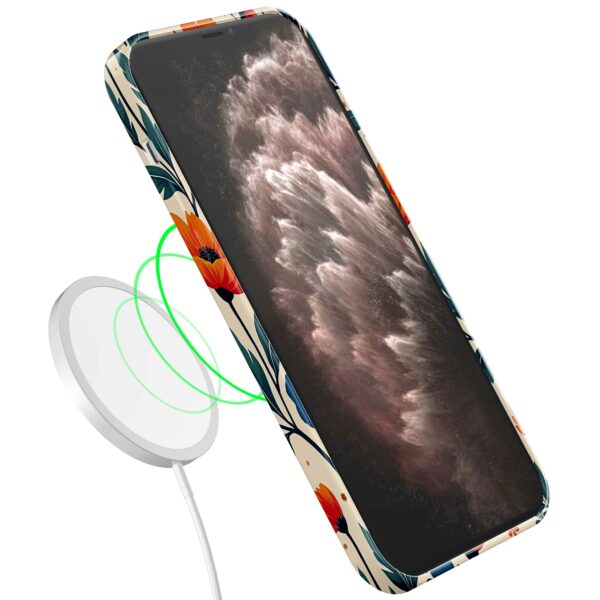 blauwe en oranje bloemen opdruk_iPhone 11 Pro Max telefoonhoesje met volledige rondom bedrukking (7)