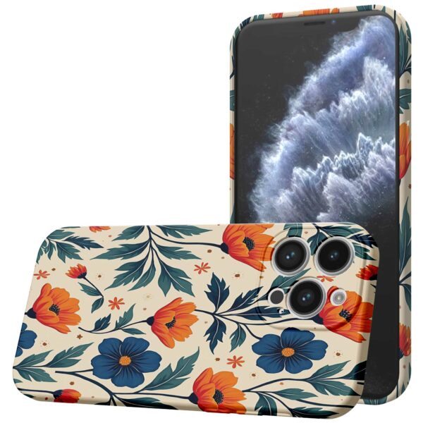 blauwe en oranje bloemen opdruk_iPhone 11 Pro telefoonhoesje met volledige rondom bedrukking (1)