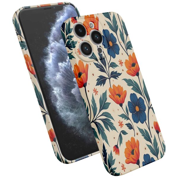 blauwe en oranje bloemen opdruk_iPhone 11 Pro telefoonhoesje met volledige rondom bedrukking (2)