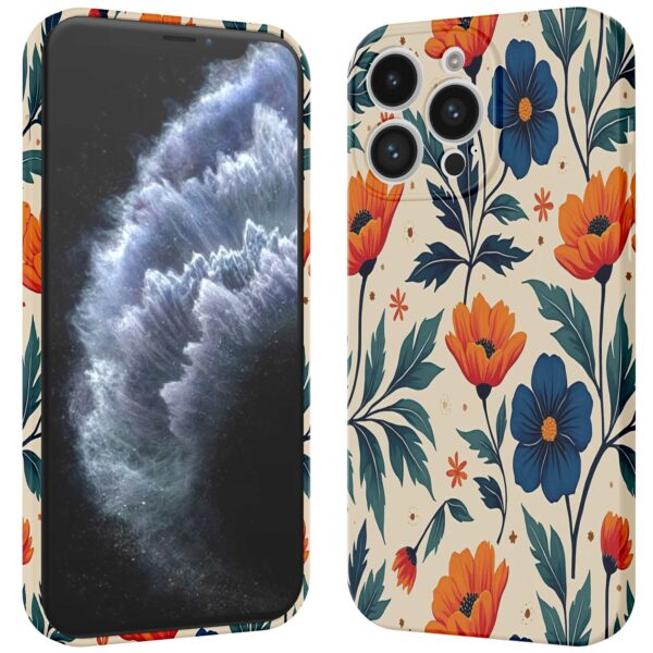 blauwe en oranje bloemen opdruk_iPhone 11 Pro telefoonhoesje met volledige rondom bedrukking (3)