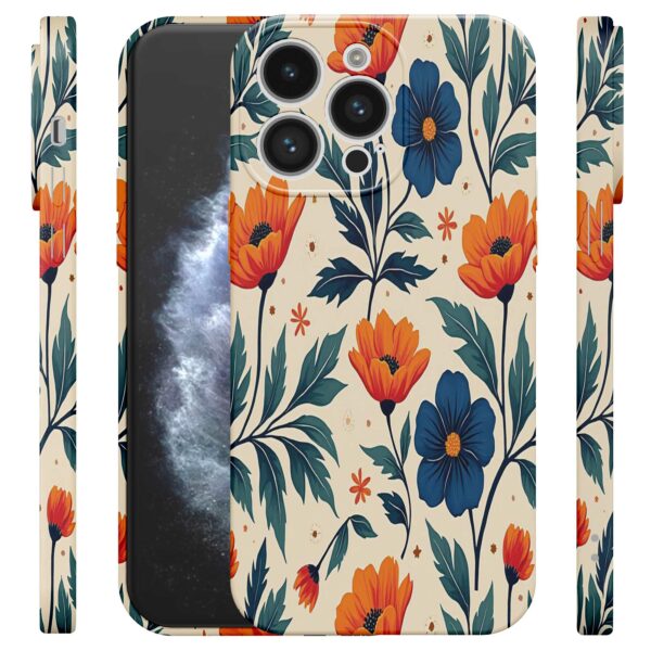 blauwe en oranje bloemen opdruk_iPhone 11 Pro telefoonhoesje met volledige rondom bedrukking (4)