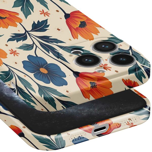 blauwe en oranje bloemen opdruk_iPhone 11 Pro telefoonhoesje met volledige rondom bedrukking (5)