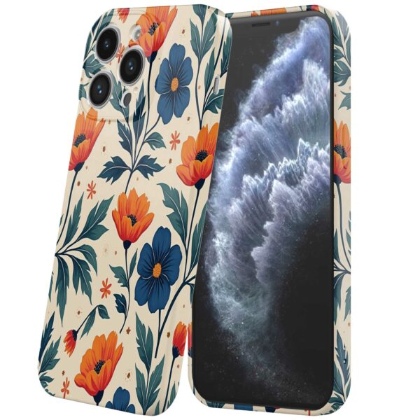 blauwe en oranje bloemen opdruk_iPhone 11 Pro telefoonhoesje met volledige rondom bedrukking (6)
