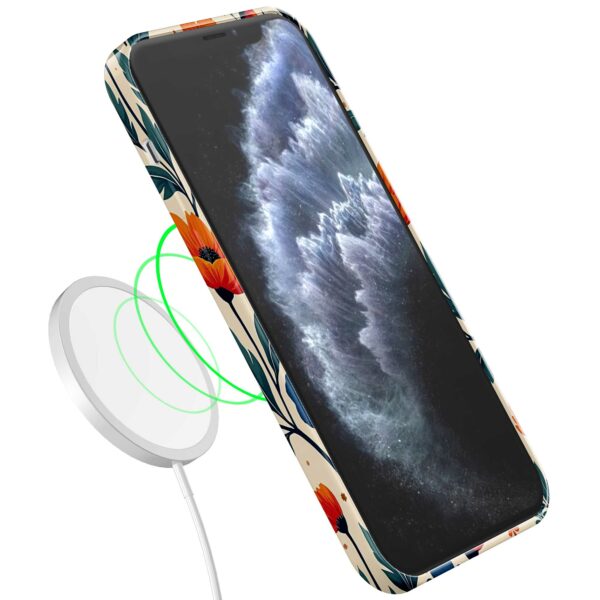 blauwe en oranje bloemen opdruk_iPhone 11 Pro telefoonhoesje met volledige rondom bedrukking (7)