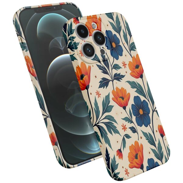 blauwe en oranje bloemen opdruk_iPhone 12 Pro Max telefoonhoesje met volledige rondom bedrukking (2)