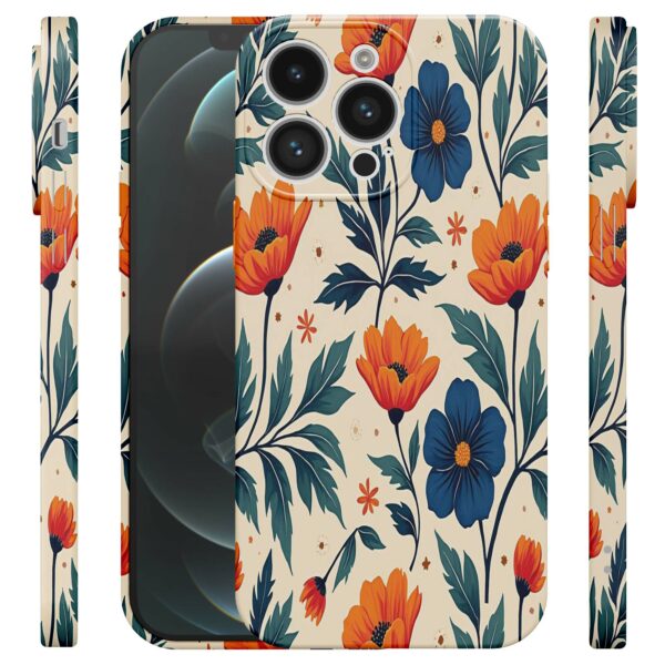 blauwe en oranje bloemen opdruk_iPhone 12 Pro Max telefoonhoesje met volledige rondom bedrukking (4)