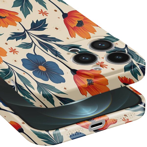 blauwe en oranje bloemen opdruk_iPhone 12 Pro Max telefoonhoesje met volledige rondom bedrukking (5)