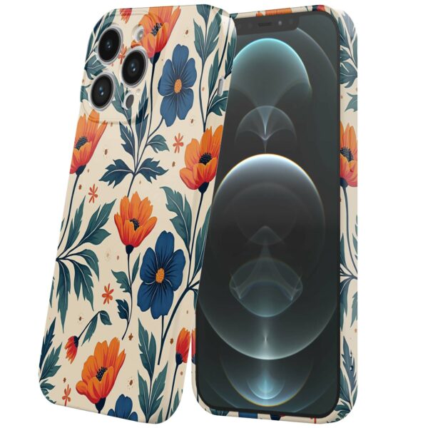 blauwe en oranje bloemen opdruk_iPhone 12 Pro Max telefoonhoesje met volledige rondom bedrukking (6)