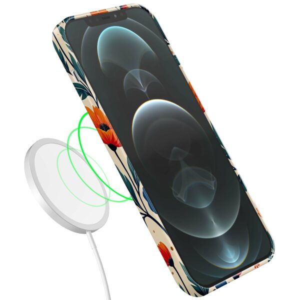 blauwe en oranje bloemen opdruk_iPhone 12 Pro Max telefoonhoesje met volledige rondom bedrukking (7)