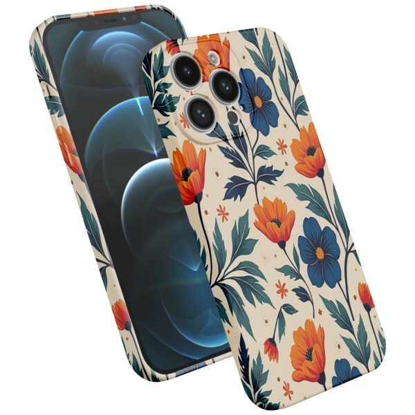 blauwe en oranje bloemen opdruk_iPhone 12 Pro telefoonhoesje met volledige rondom bedrukking (2)