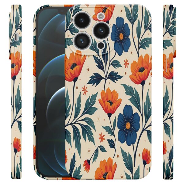 blauwe en oranje bloemen opdruk_iPhone 12 Pro telefoonhoesje met volledige rondom bedrukking (4)