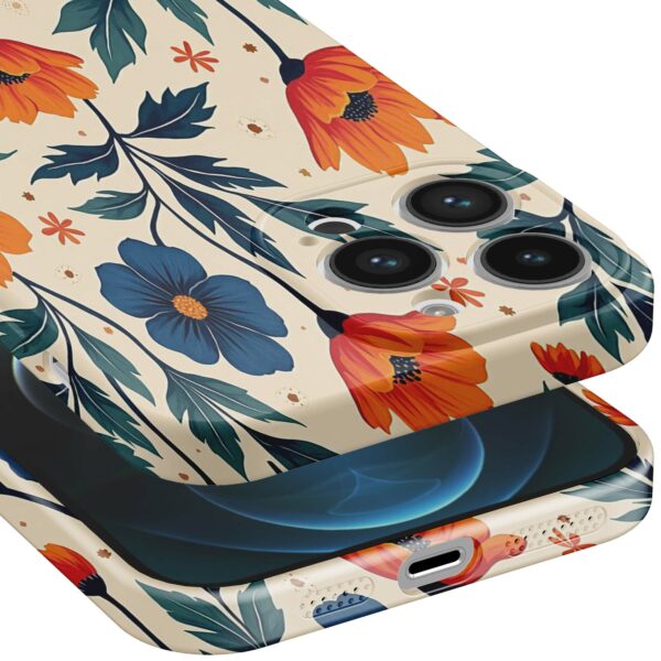 blauwe en oranje bloemen opdruk_iPhone 12 Pro telefoonhoesje met volledige rondom bedrukking (5)