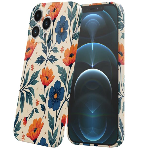 blauwe en oranje bloemen opdruk_iPhone 12 Pro telefoonhoesje met volledige rondom bedrukking (6)