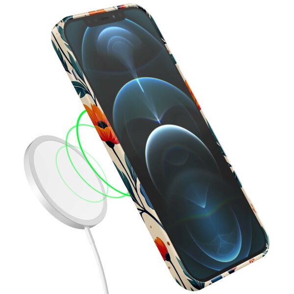 blauwe en oranje bloemen opdruk_iPhone 12 Pro telefoonhoesje met volledige rondom bedrukking (7)