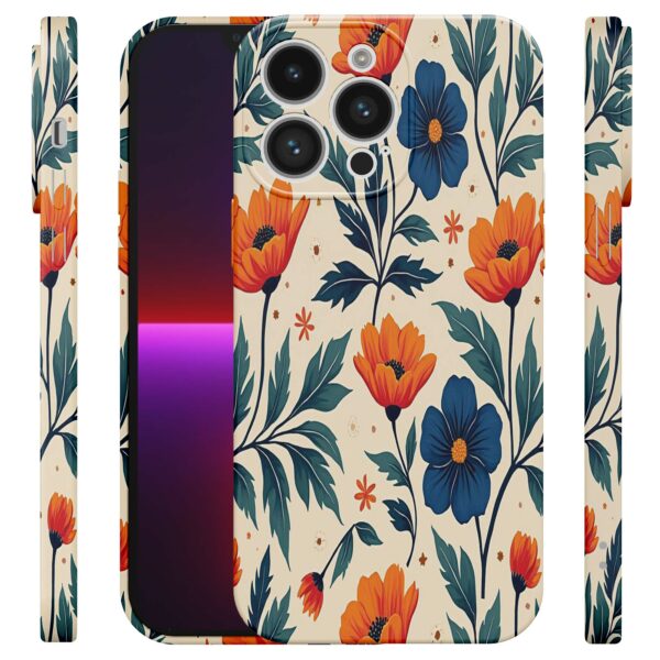 blauwe en oranje bloemen opdruk_iPhone 13 Pro telefoonhoesje met volledige rondom bedrukking (4)