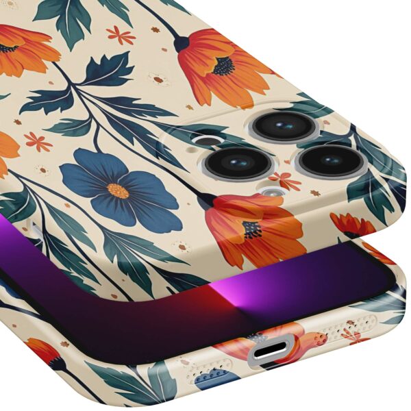 blauwe en oranje bloemen opdruk_iPhone 13 Pro telefoonhoesje met volledige rondom bedrukking (5)
