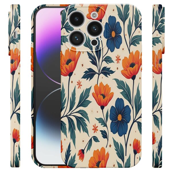blauwe en oranje bloemen opdruk_iPhone 14 Pro Max telefoonhoesje met volledige rondom bedrukking (4)
