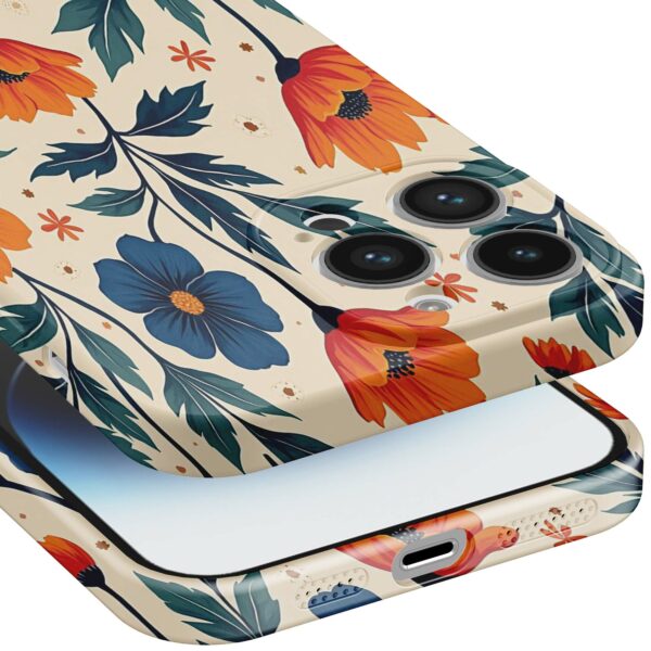 blauwe en oranje bloemen opdruk_iPhone 14 Pro Max telefoonhoesje met volledige rondom bedrukking (5)